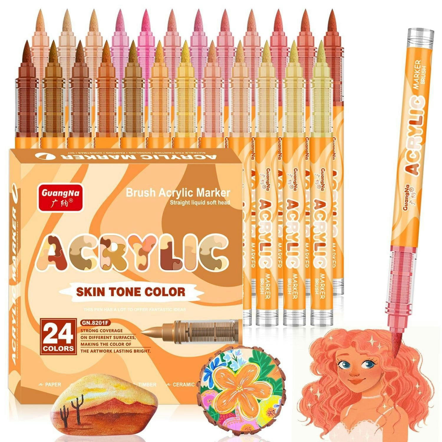 ACRYLSTIFTE 24er Set Hauttöne Wasserfest - Multicolor, Kunststoff (10/2/15cm)