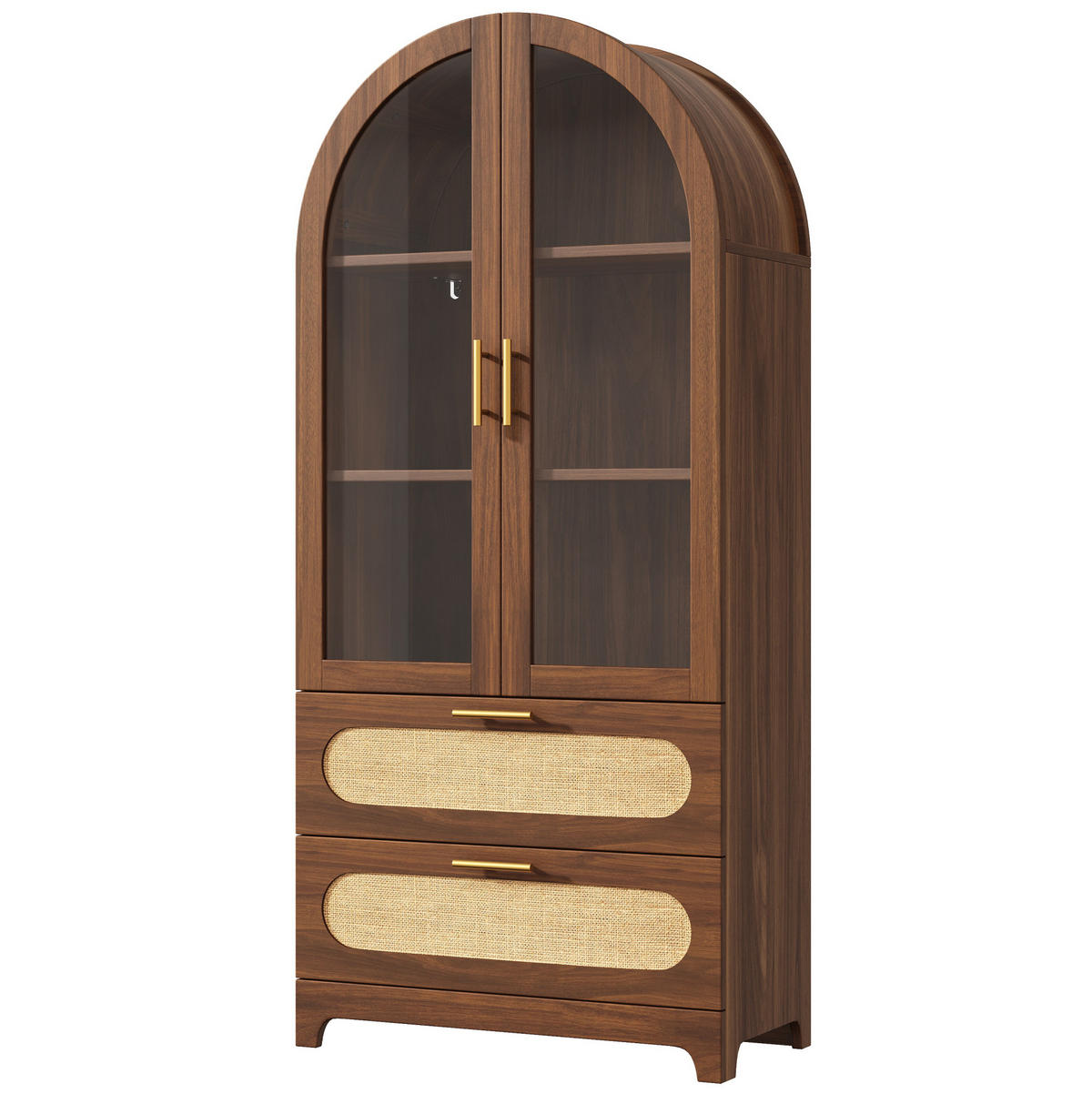 VITRINE mit Glastüren 80 x 40 x 175 cm Holzoptik 2 Schubladen - Braun, Holzwerkstoff (40/175/160cm) - Meubliv