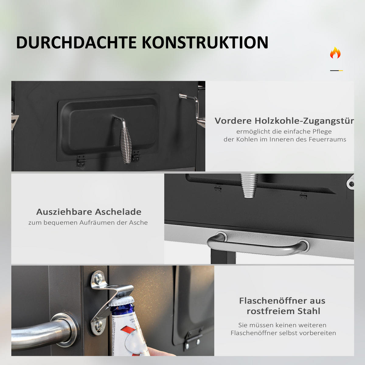 HOLZKOHLEGRILL - Schwarz, Metall (65/108/113cm) - Outsunny