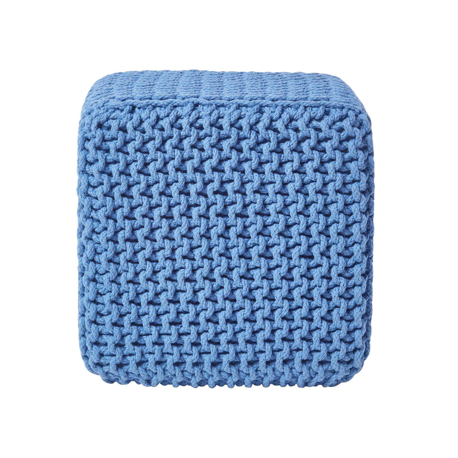 Homescapes Strick-Pouf Blau 35x35x35 cm