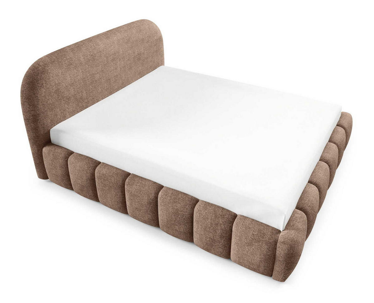 POLSTERBETT 200x200 Noemi, runde Kopfteil, Bettkasten, Samtstoff, Braun - Braun, Holz/Textil (200/200cm) - Emporius