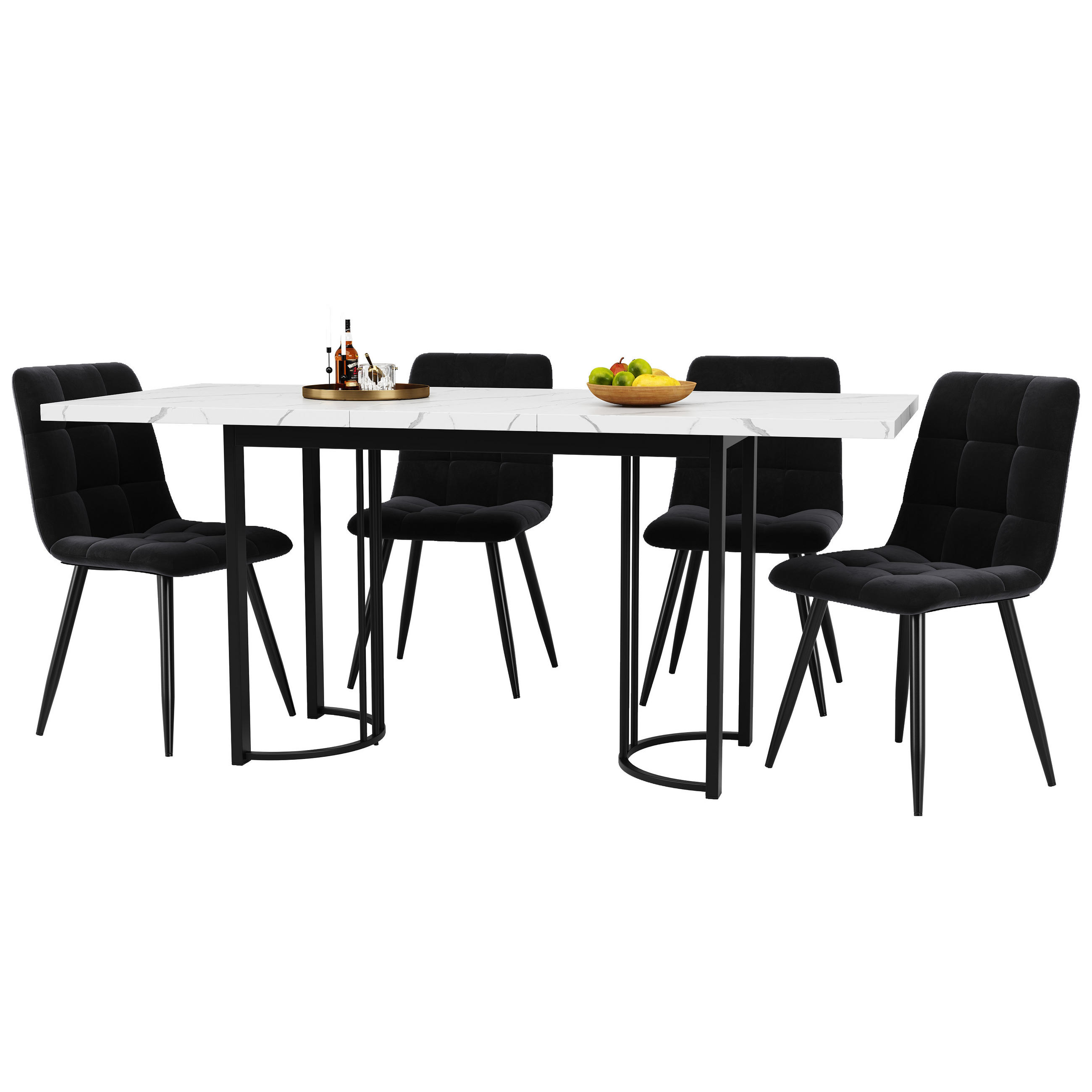 ESSTISCHSET 5-Teilig Ausziehbar 140x80 Cm, 4 Stühle, Schwarz Samt, Metall - Multicolor, Metall (80/80/180cm) - FLIEKS