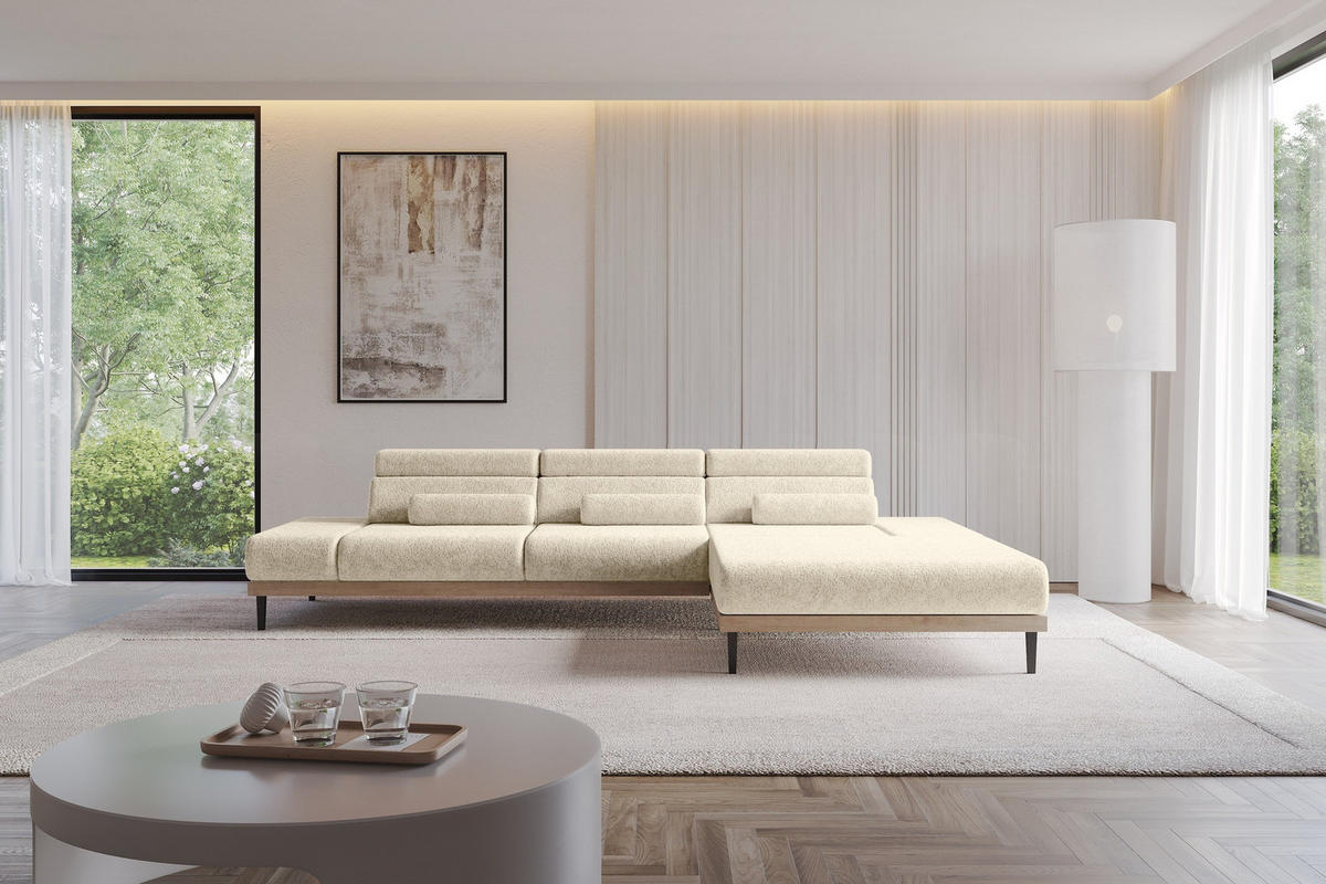 ELEKTRISCHES ECKSOFA Rechts MONA 316x205x85 Creme Velours - Creme, Holzwerkstoff/Textil (316/205cm) - ALTDECOR