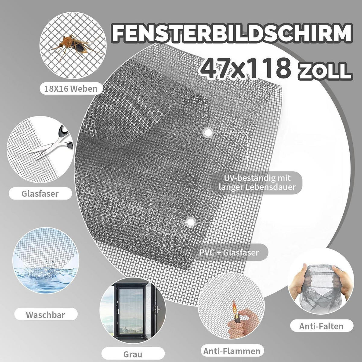 FLIEGENGITTER Reparatur Set Grau 300 x 120 cm - Grau, Textil (24/4/33cm)