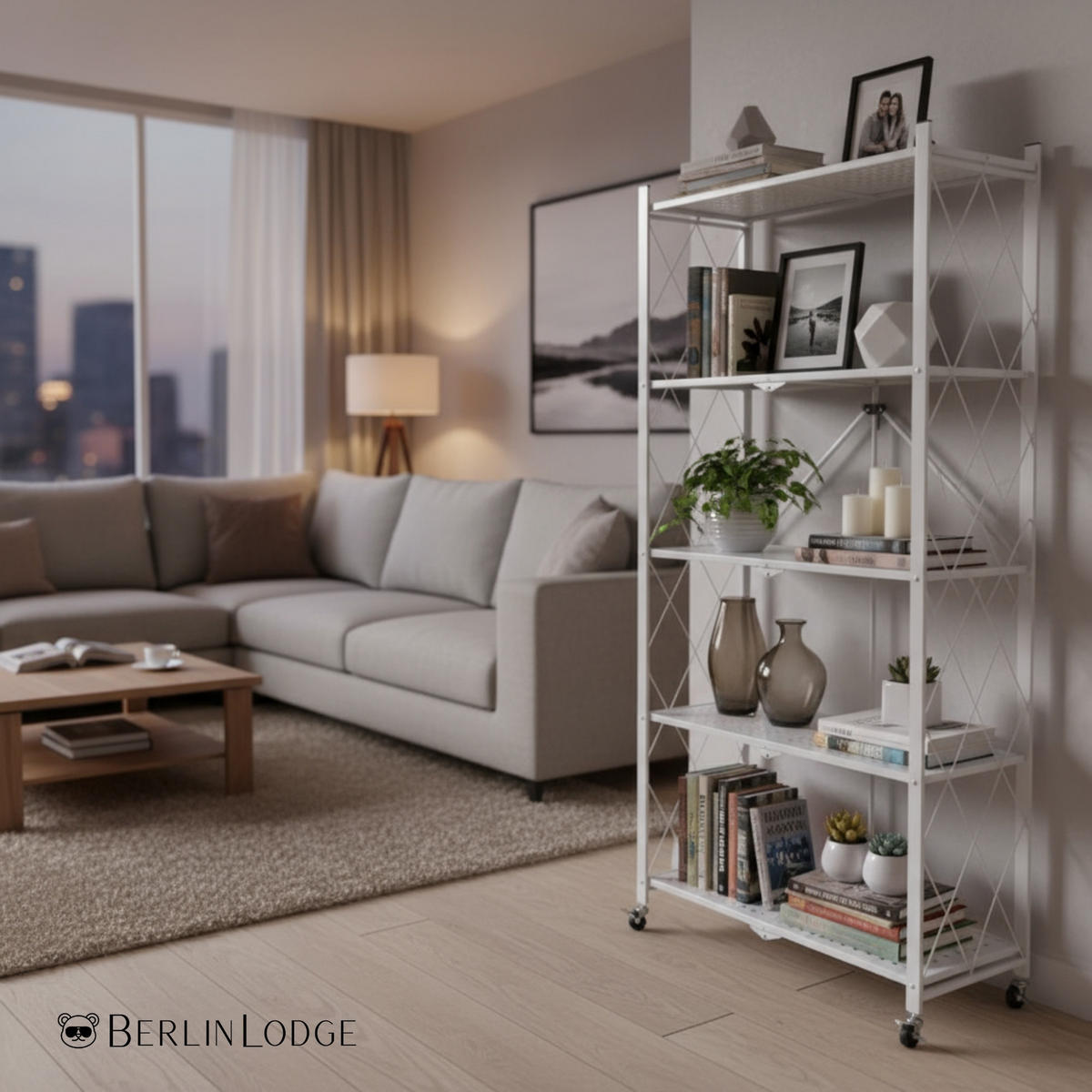 KLAPPREGAL auf Rollen 5 Fachböden Belastbarkeit 250kg 167x72x34 cm Weiß - Weiß, Metall (72/167/34cm) - PROREGAL