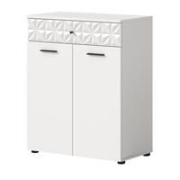 BADSCHRANK weiß Hochglanz 70 cm, Badezimmer Kommode mit 3D-Struktur - Weiß Hochglanz/Schwarz, Holzwerkstoff/Kunststoff (70/85/34cm) - Inn.Furn