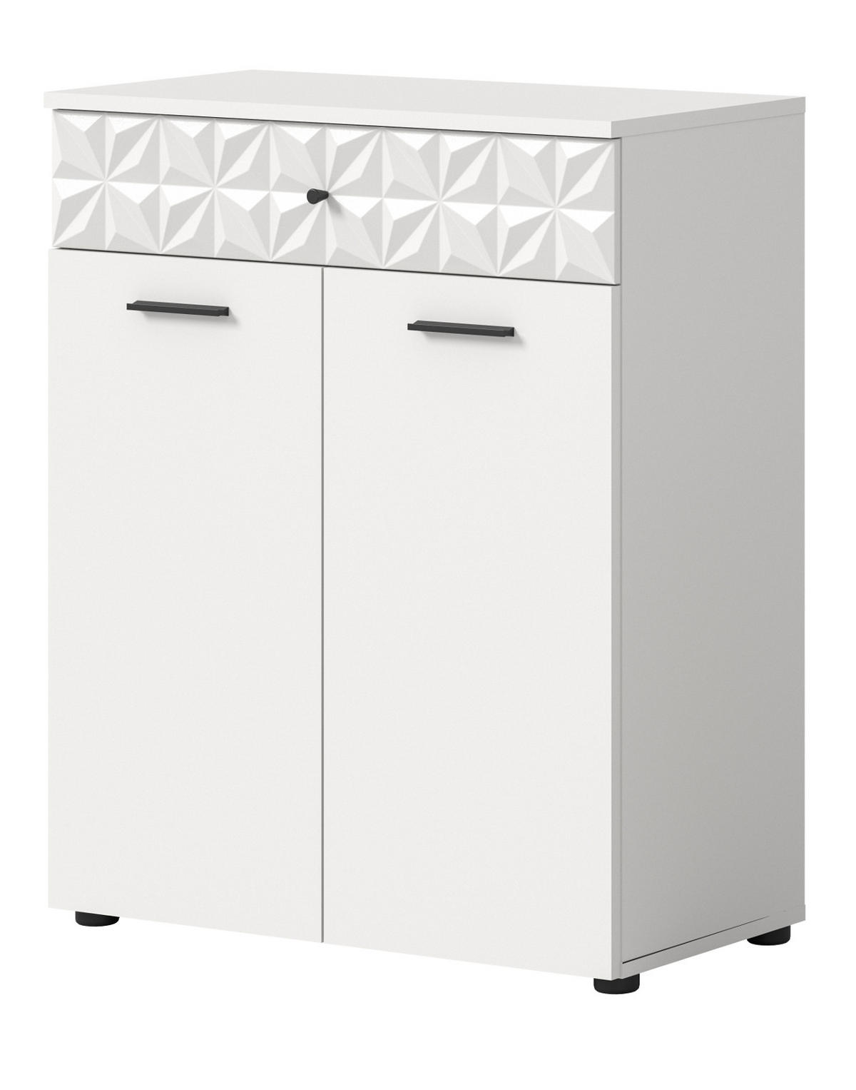 BADSCHRANK weiß Hochglanz 70 cm, Badezimmer Kommode mit 3D-Struktur - Weiß Hochglanz/Schwarz, Holzwerkstoff/Kunststoff (70/85/34cm) - Inn.Furn