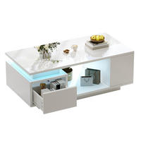 COUCHTISCH 100/50/36 cm Weiß mit LED-Beleuchtung und Schublade aus Spanplatte Hochglanz - Weiß, Holzwerkstoff (100/50/36cm) - OKWISH