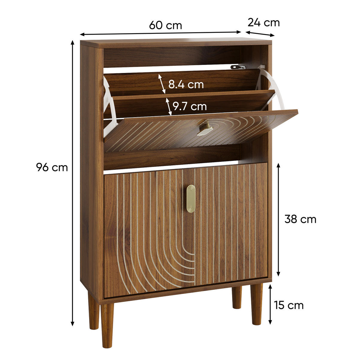 SCHUHSCHRANK 60 cm Braun mit 2 Klapptüren und verstellbaren Einlegeböden - Braun, Holzwerkstoff (60/96/24cm) - Flora Grace