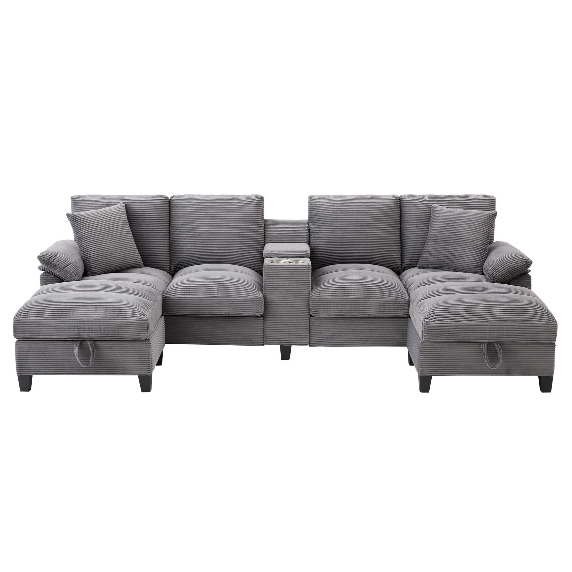 WOHNLANDSCHAFT 293/142/93 cm in Grau, U-Form mit Stauraum und USB-Anschlüssen - Grau, Textil (93/293/142cm) - Flora Grace