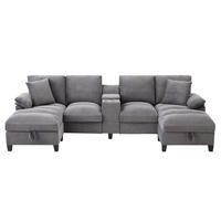 WOHNLANDSCHAFT 293/142/93 cm in Grau, U-Form mit Stauraum und USB-Anschlüssen - Grau, Textil (93/293/142cm) - Flora Grace