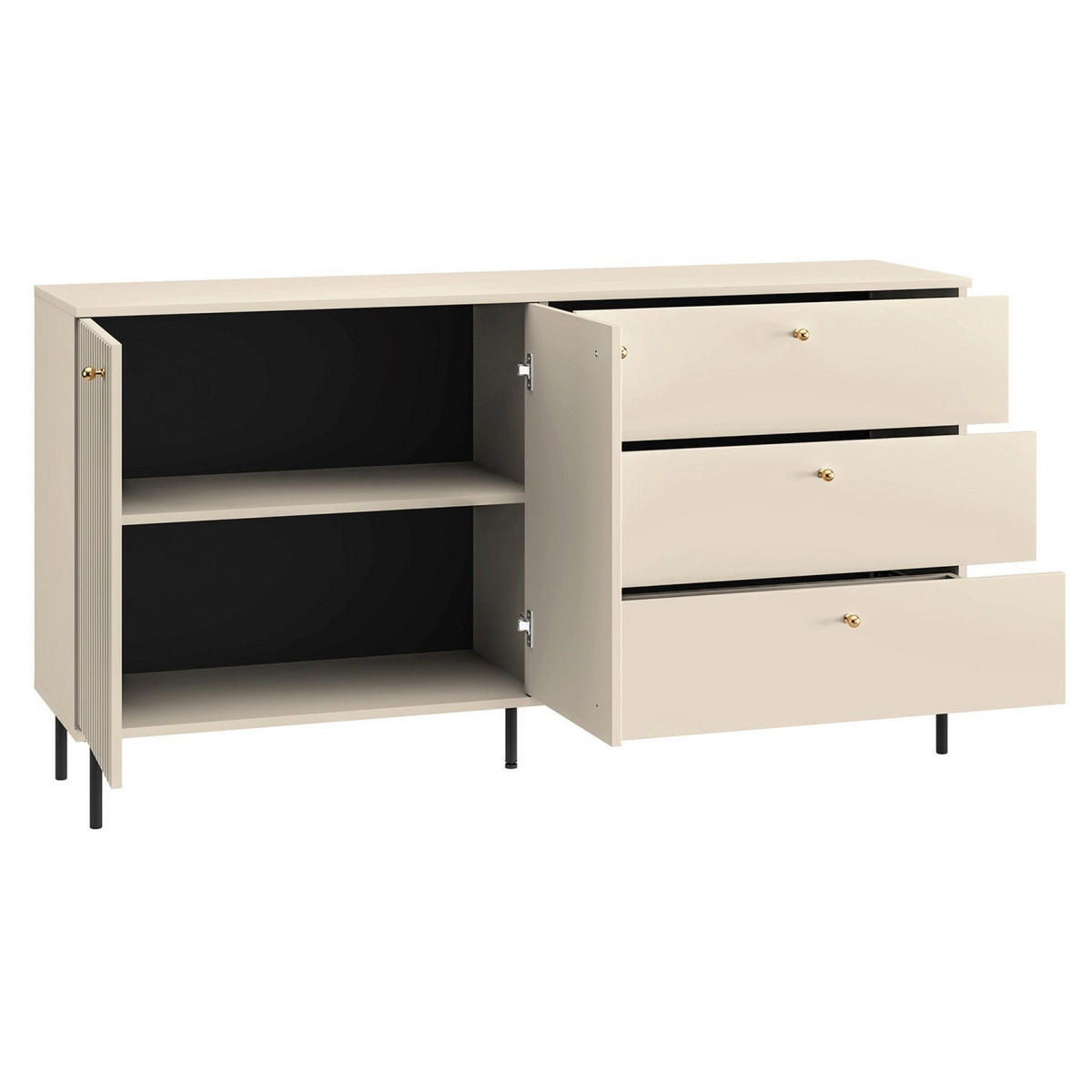 SIDEBOARD CALETTO Beige 160 cm - Beige/Goldfarben, Holzwerkstoff/Metall (160/84.8/40cm) - Selsey