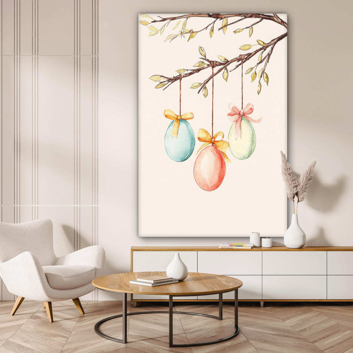 SLIKA NA PLATNU Velikonočna jajca 90x140 cm - krem, tekstil (90/140cm) - MuchoWow