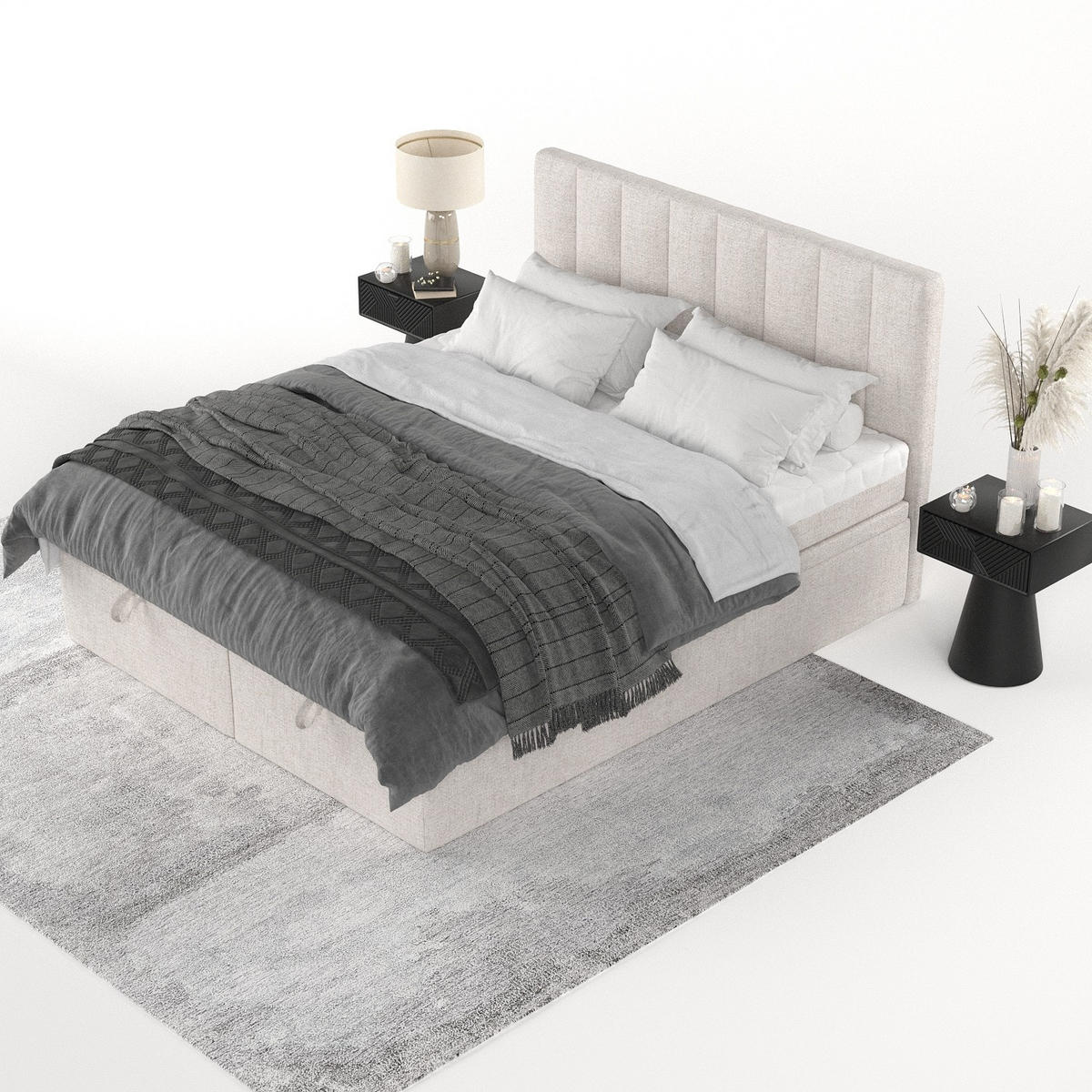 BOXBETT Lume 180/200 cm Hellbeige im Neve Stoff - Sandfarben/Schwarz, Holz/Holzwerkstoff (180/200cm) - AltaBeds