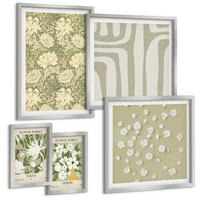 BILDER SET 5er Set - 50x50 cm & 20x30 cm & 40x60 cm Silberner Rahmen - Boho-Pflanzenkompositionen in Pastellfarben - Silberfarben, Kunststoff (40/60cm) - TULUP