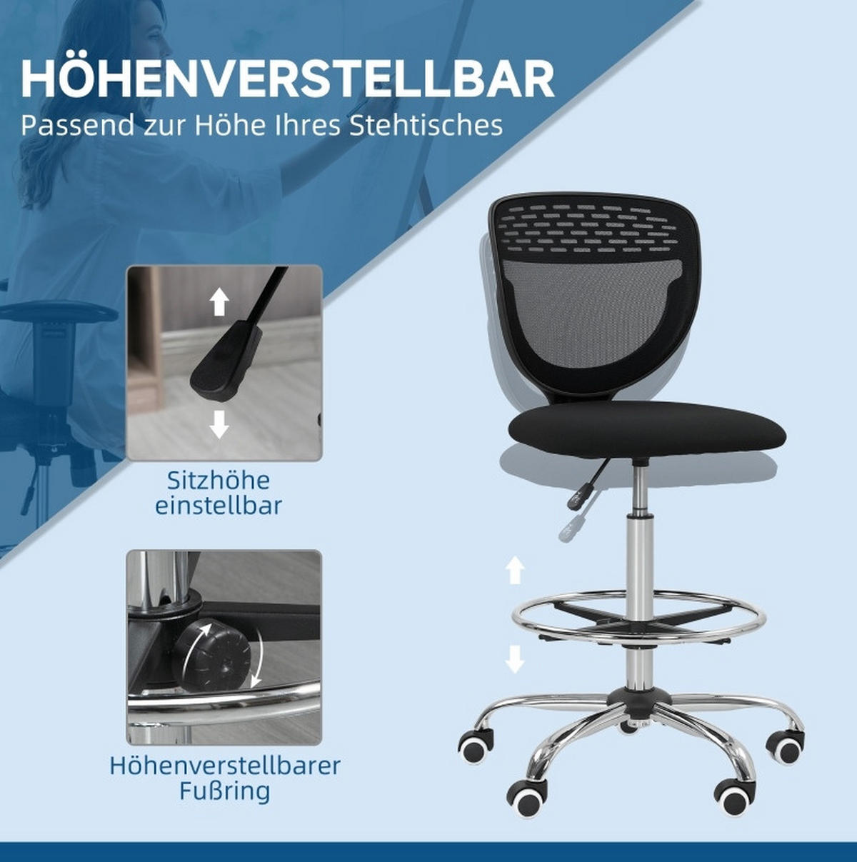 BÜROSTUHL, höhenverstellbarer Sitz 68–88 cm, gepolstert, 59/59/106–126 cm, schwarz - Schwarz, Kunststoff (59/126/59cm) - Redom