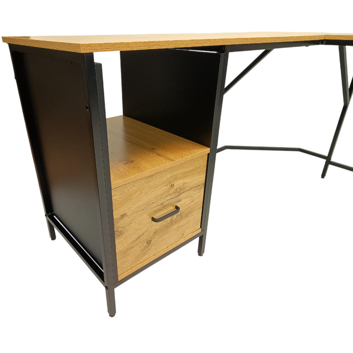 ECKSCHREIBTISCH Holzoptik Eichefarben Metall Schwarz L-Form Büro 149x149x75 cm - Eichefarben/Schwarz, Holzwerkstoff/Metall (149/149/75cm) - Begryf