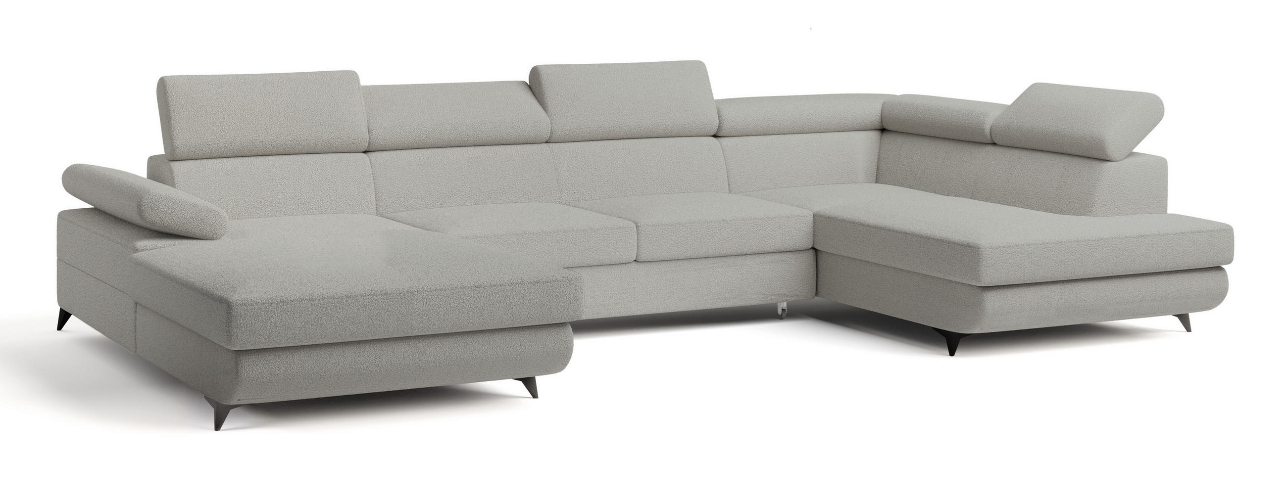 WOHNLANDSCHAFT RUBANO R-S Hellgrau Boucle-Stoff mit Schlaffunktion - Hellgrau, Holz (339/89/190cm) - MASSENO