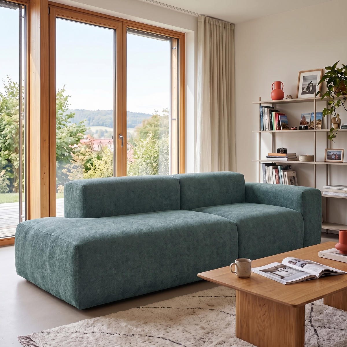 3-SITZER modulares Sofa HEAVEN SET 1 Links, Breite 255 cm Webstoff Dunkelgrün - Dunkelgrün/Schwarz, Holz/Kunststoff (255/71/102cm) - Muffo