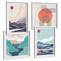 BILDER SET 4er Set - 50x50 cm & 40x60 cm Weißer Rahmen - Japanische Berglandschaften - Weiß, Kunststoff (50/50cm) - TULUP