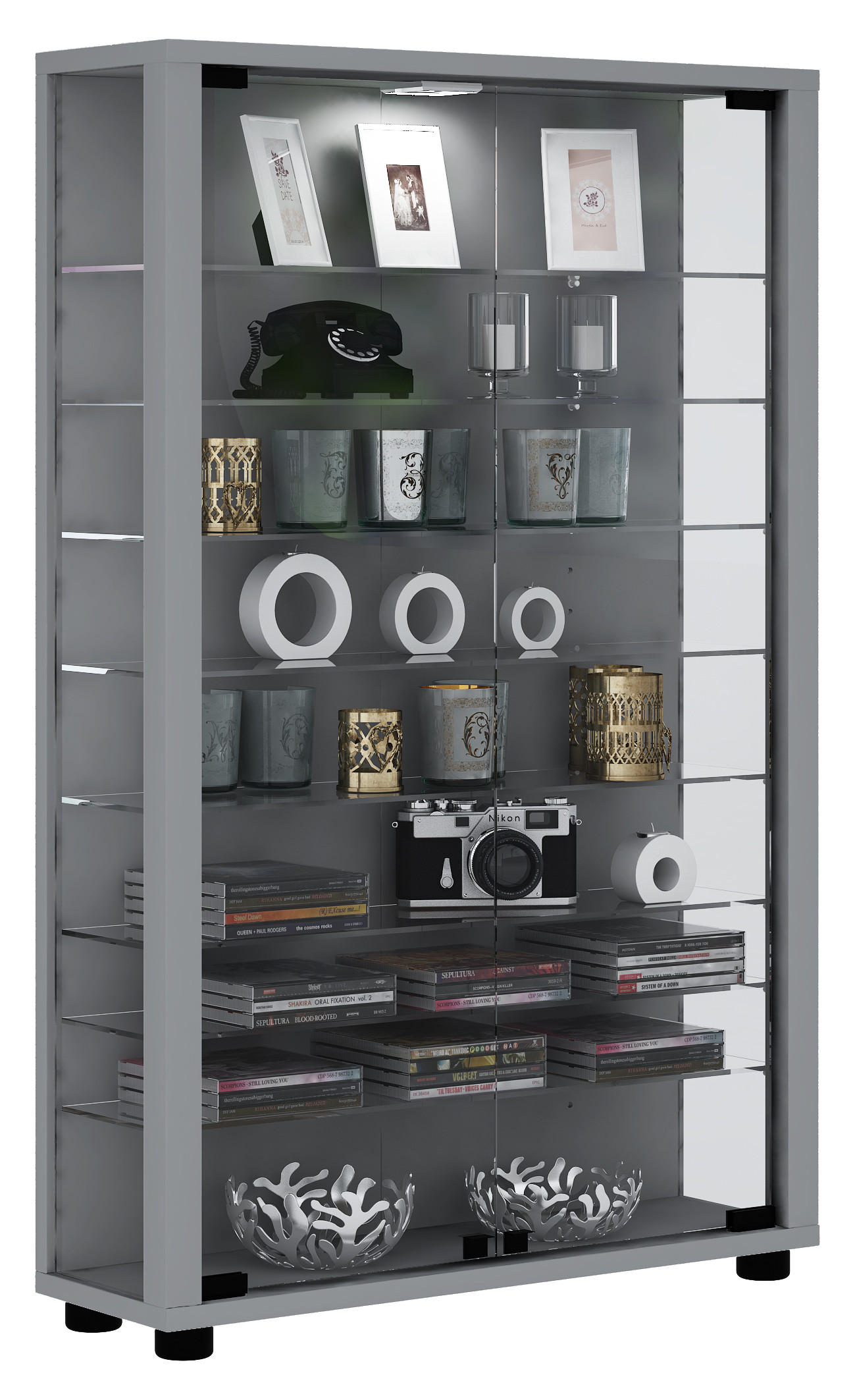 VITRINENSCHRANK Silber - Silberfarben, Holzwerkstoff (59/90/18cm) - ebuy24