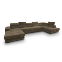 WOHNLANDSCHAFT TORIVA R-S Beige Velours-Stoff mit Schlaffunktion - Beige, Holz (418/90/202cm) - MASSENO