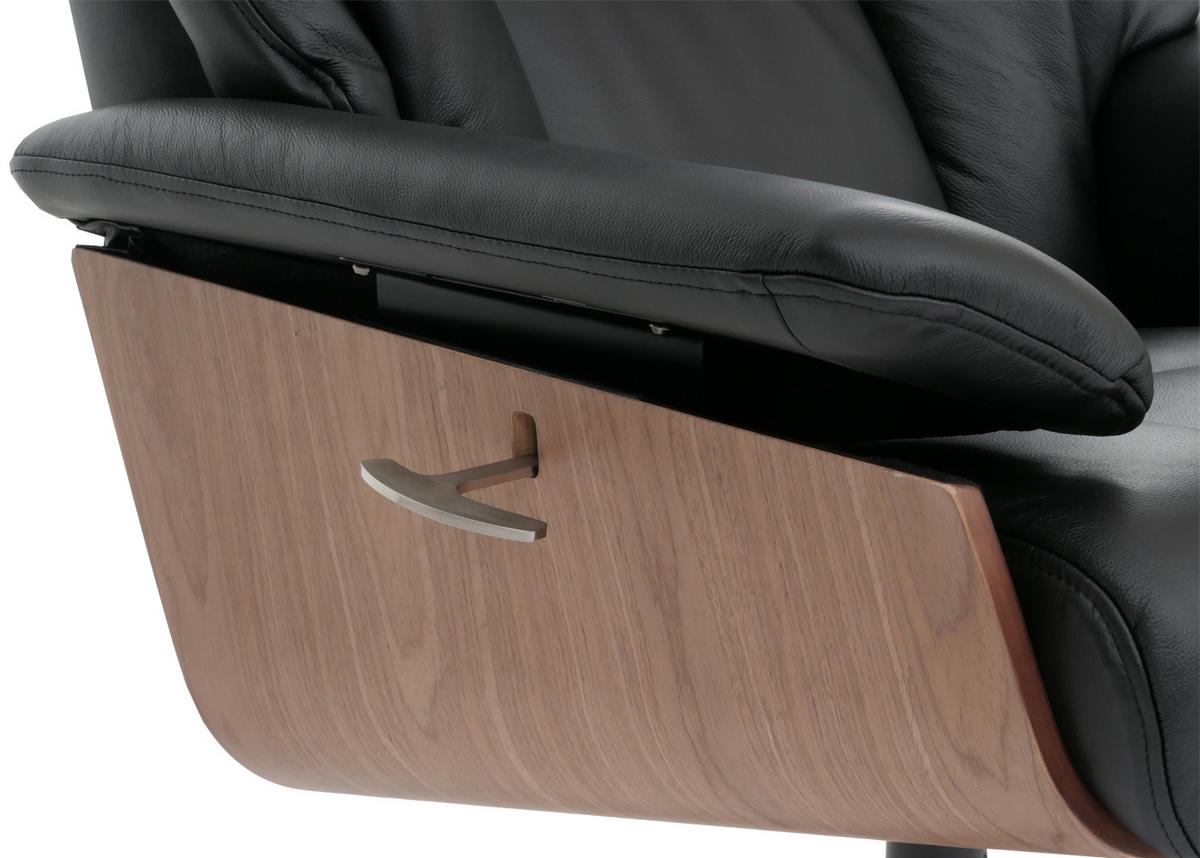RELAXSESSEL + HOCKER Schwarz - Schwarz, Leder (81/125/106cm) - MCW