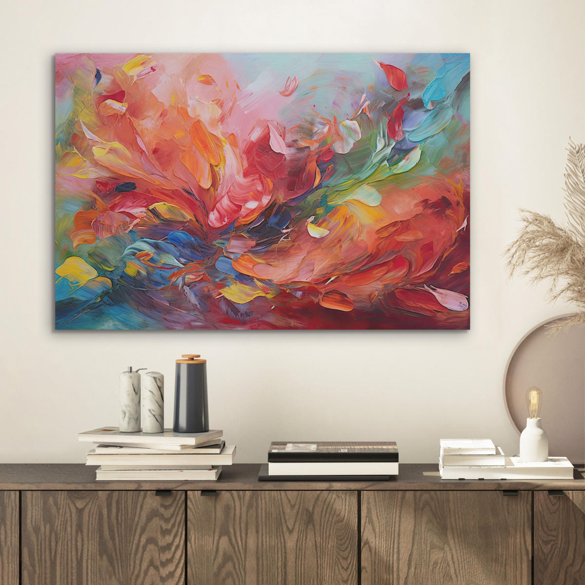 AKUSTIKBILD Ölgemälde - Kunst - Abstrakt - Farbenfroh Wanddeko 70x50 cm - Altrosa, Kunststoff (70/50/0.9cm) - MuchoWow