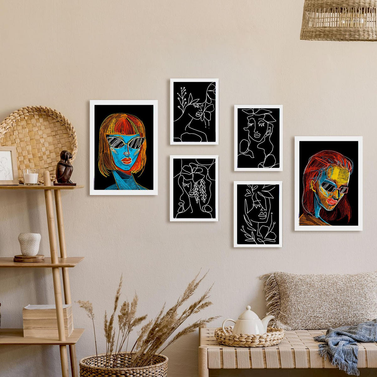 POSTER Set Mit 6 Schönheitstöne 1 In Weibliche Zusammenfassung Ästhetische Dekorative Gemälde Für Ihr Wohnzimmer Zuhause A3 & A4 Weißer Rahmen - Weiß, Papier (29/3cm) - Nacnic