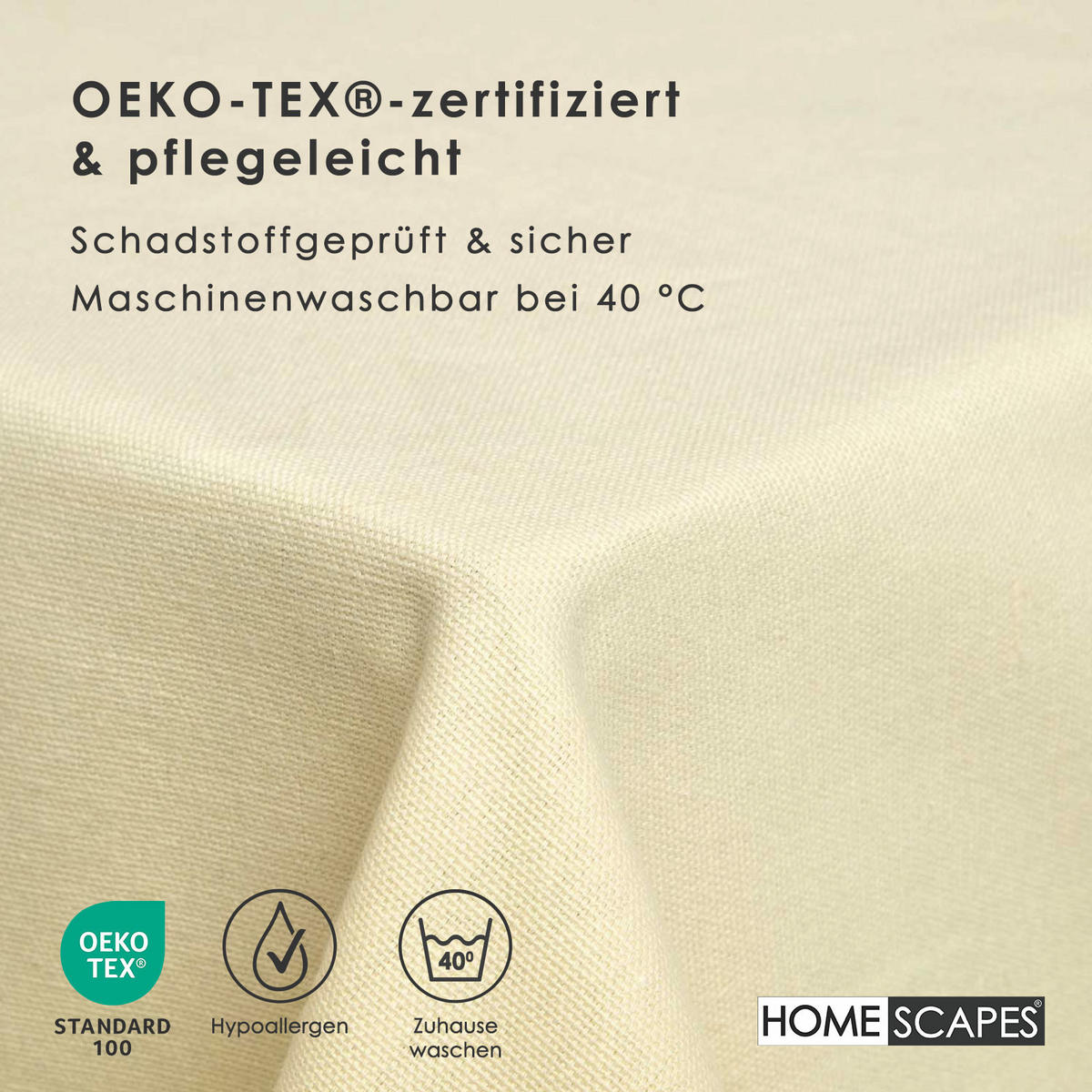TISCHDECKE creme 137/137 cm, 100% Baumwolle - Creme, Textil (137/137cm) - Homescapes