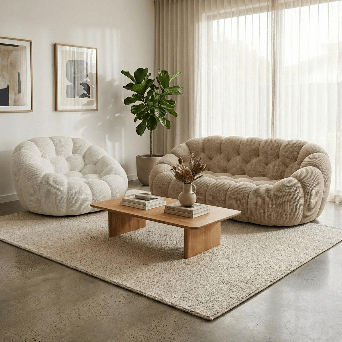 SITZGARNITUR Cocoon Sofa und Sessel Sand und Weiß - Sandfarben/Weiß, Textil (190/75/113cm) - COCO Living