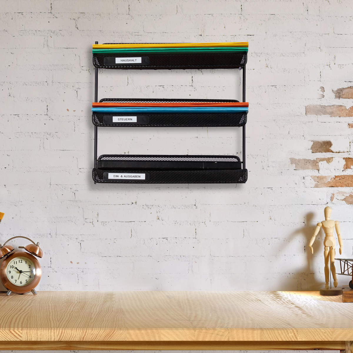 BRIEFABLAGE - Schwarz, Metall (33/32/25cm) - Relaxdays