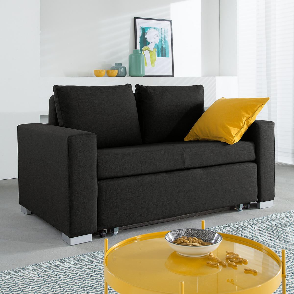 SCHLAFSOFA - Silberfarben/Schwarz, Textil (153/90/90cm) - home24