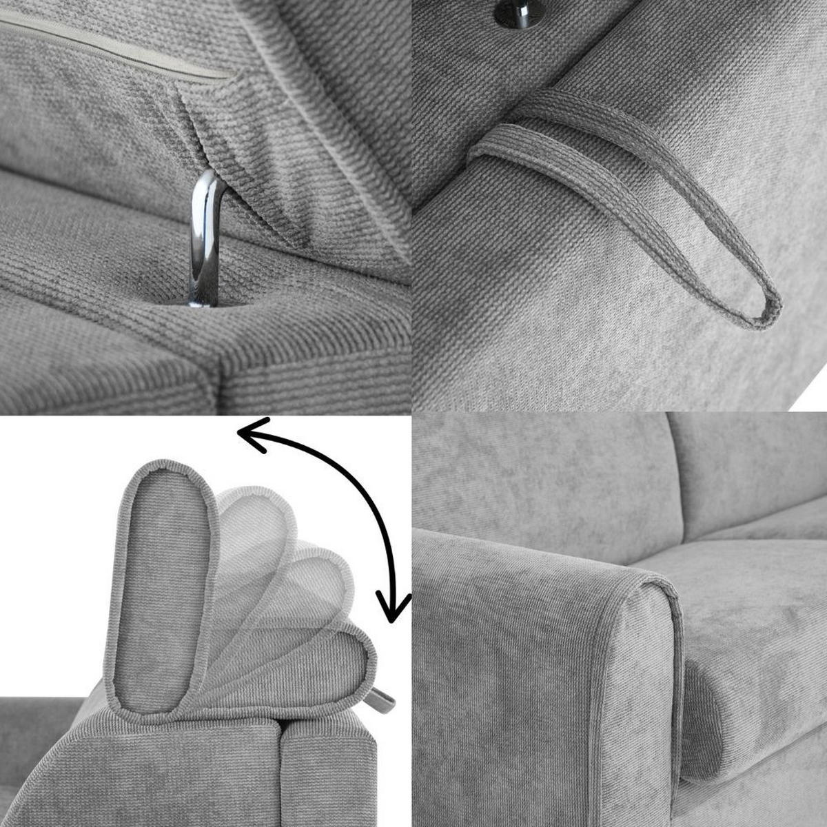 SCHLAFSOFA Pavarti mit italienischem Gestell, 180x195, Hellgrau - Hellgrau/Schwarz, Holzwerkstoff/Textil (234/88/100cm) - Beautysofa