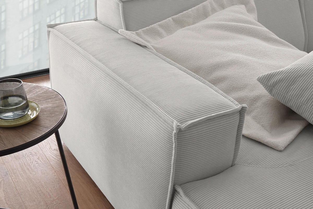 BIG SOFA SAMU Silber Cord - Silberfarben/Schwarz, Textil (256/72/168cm) - KAWOLA