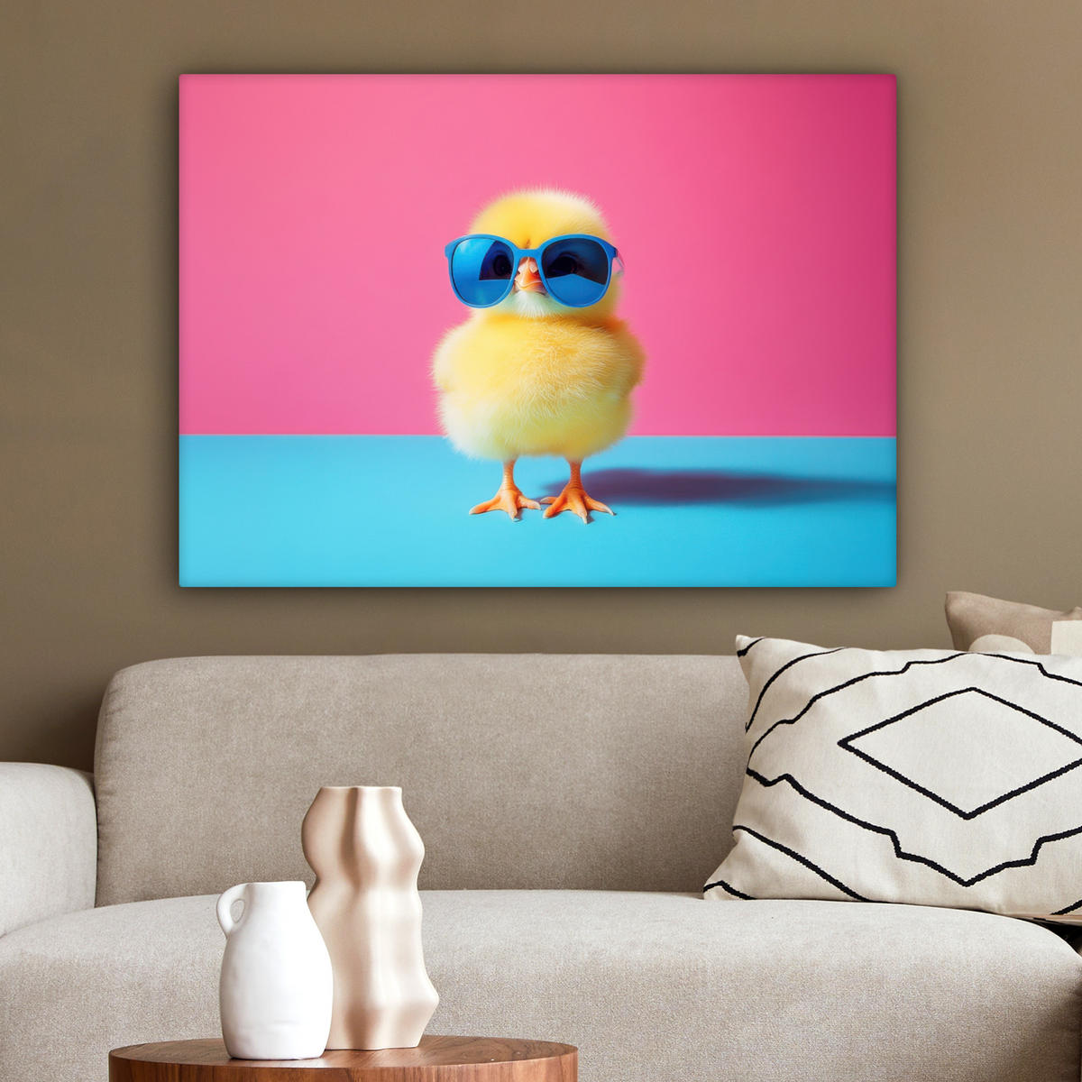 LEINWANDBILD Chick - Sonnenbrille - Blau Wandbilder 80x60 cm - Pink/Gelb, Textil (80/60cm) - MuchoWow