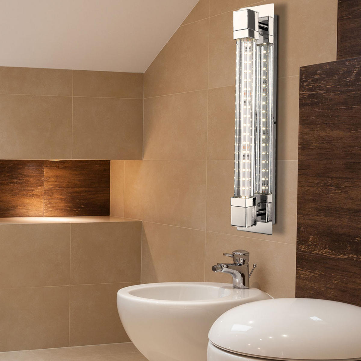 LED WANDLEUCHTE Chrom Glas klar - Silberfarben, Glas (42/8/9.6cm) - Globo Lighting