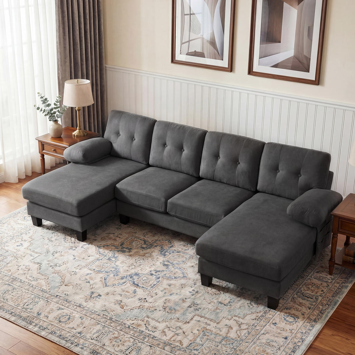 WOHNLANDSCHAFT 268/128/84 cm Grau Chenille - Grau, Textil (242/84/128cm) - Oxeza