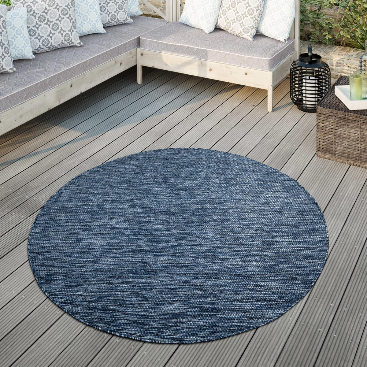 OUTDOORTEPPICH Dunkelblau Ø 160 cm - Dunkelblau, Kunststoff (160/160cm) - TT Home
