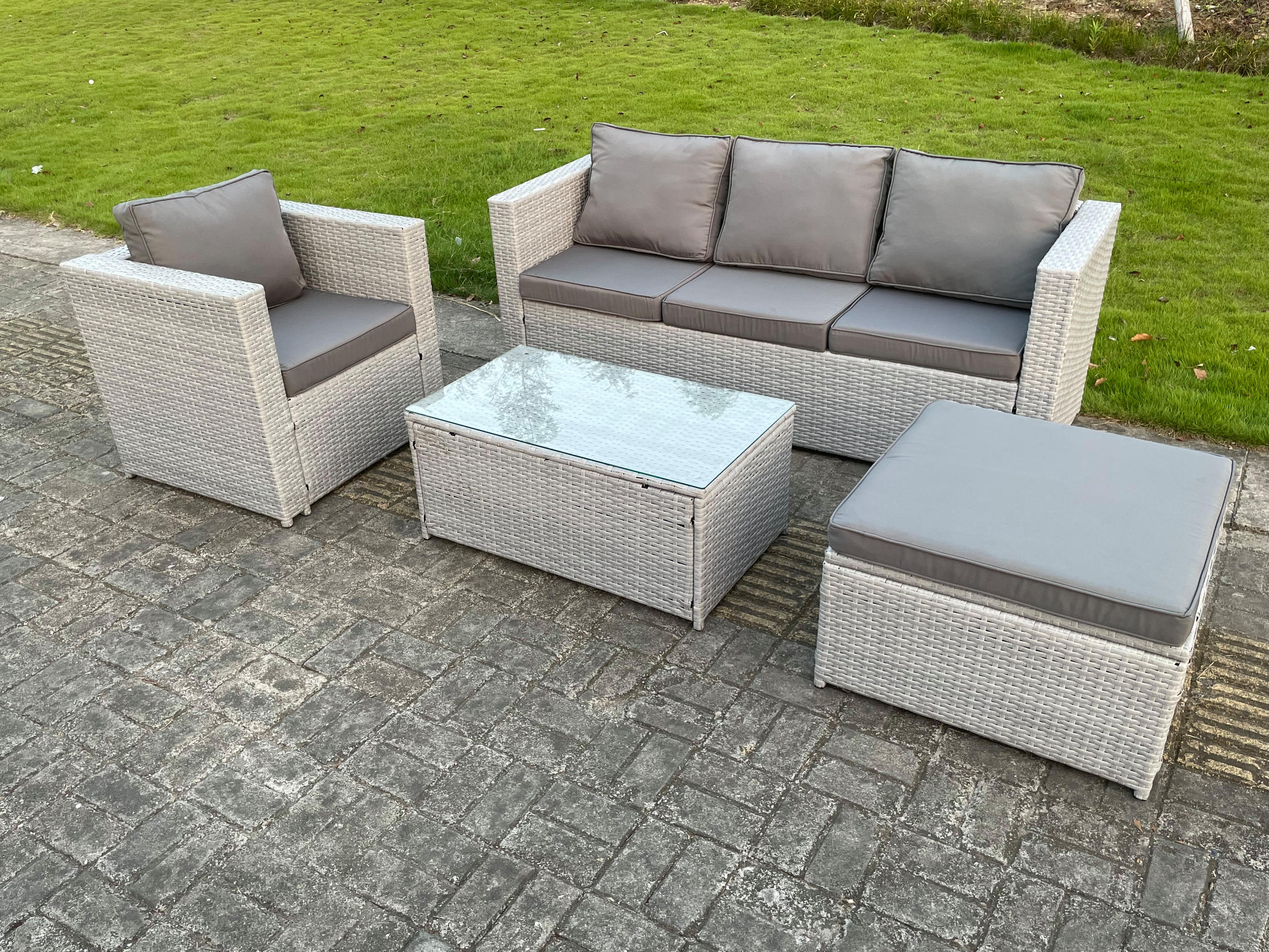 Thumbnail - Fimous Gartensofa, Hellgrau, Metall, 5-Sitzer, rechteckig, Loungemöbel, Gartenlounge-Sets