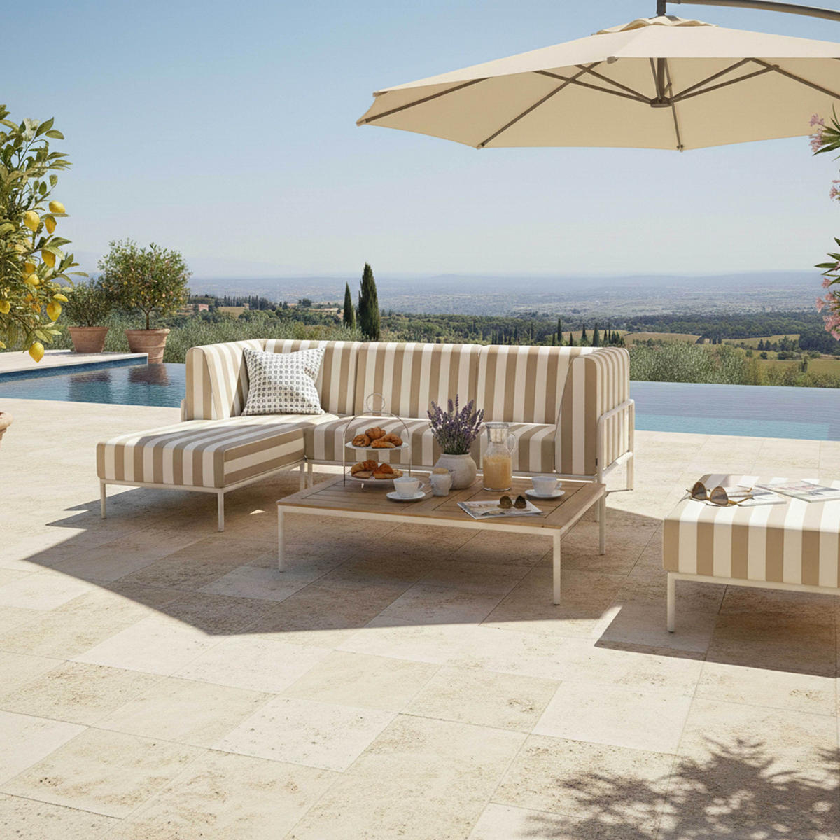 GARTENSOFA mit 4 Sitzplätzen, Beige - Beige, Metall - Oviala