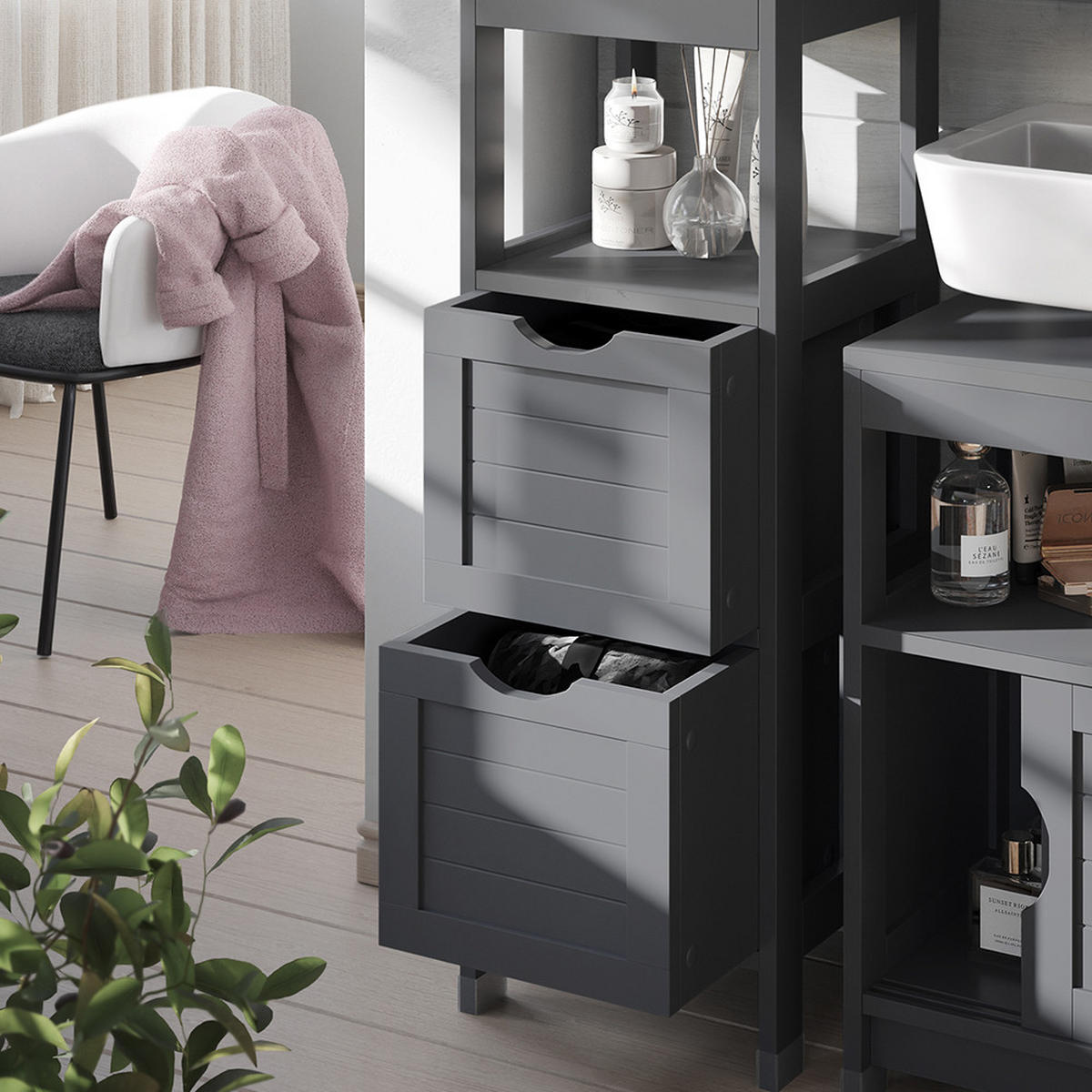 MIDISCHRANK Vilda Grau 30 x 89 cm mit 2 Schubkästen - Grau, Holzwerkstoff (30/89/30cm) - Vicco