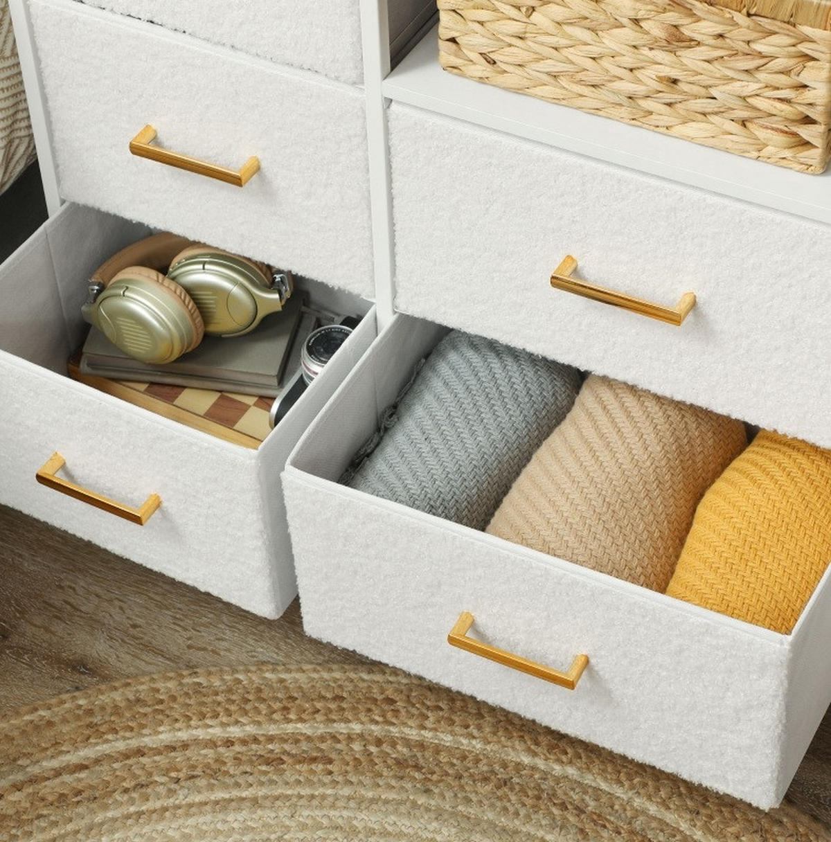 SCHUBLADENKOMMODE 110/30/76 cm mit 8 Schubladen und Ladestation - Creme, Holzwerkstoff (110/76/30cm) - BEAOK