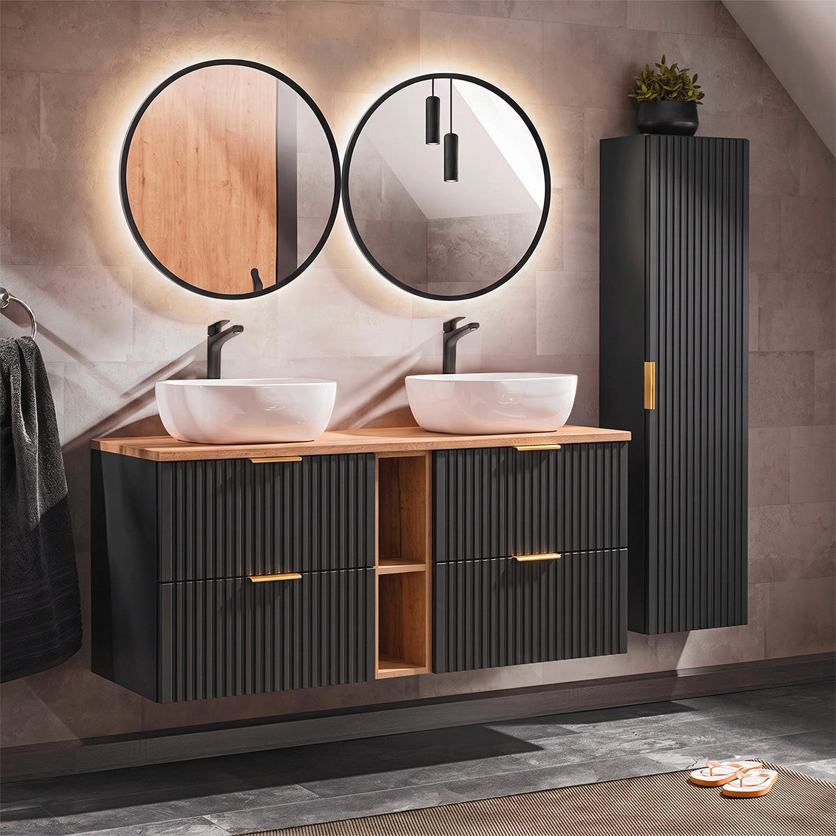BADMÖBEL 140.8cm Adriel 2er-Set Schwarz - Schwarz, Holzwerkstoff (140.8/59/46cm) - Petits-meubles