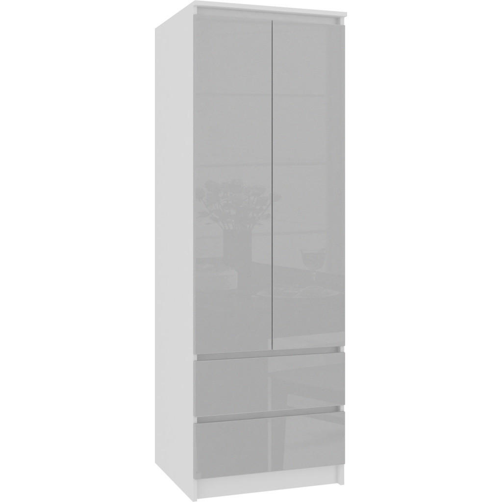 Akord Kleiderschrank Weiß, Hellgrau 60x180x51 cm