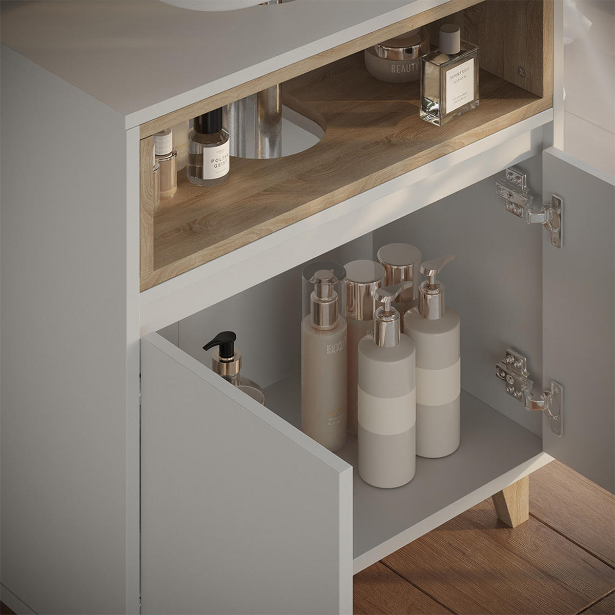 WASCHBECKENUNTERSCHRANK Elnor Weiß/Eiche 60 x 61 cm mit 2 Türen - Weiß, Holzwerkstoff (60/61/30cm) - Vicco