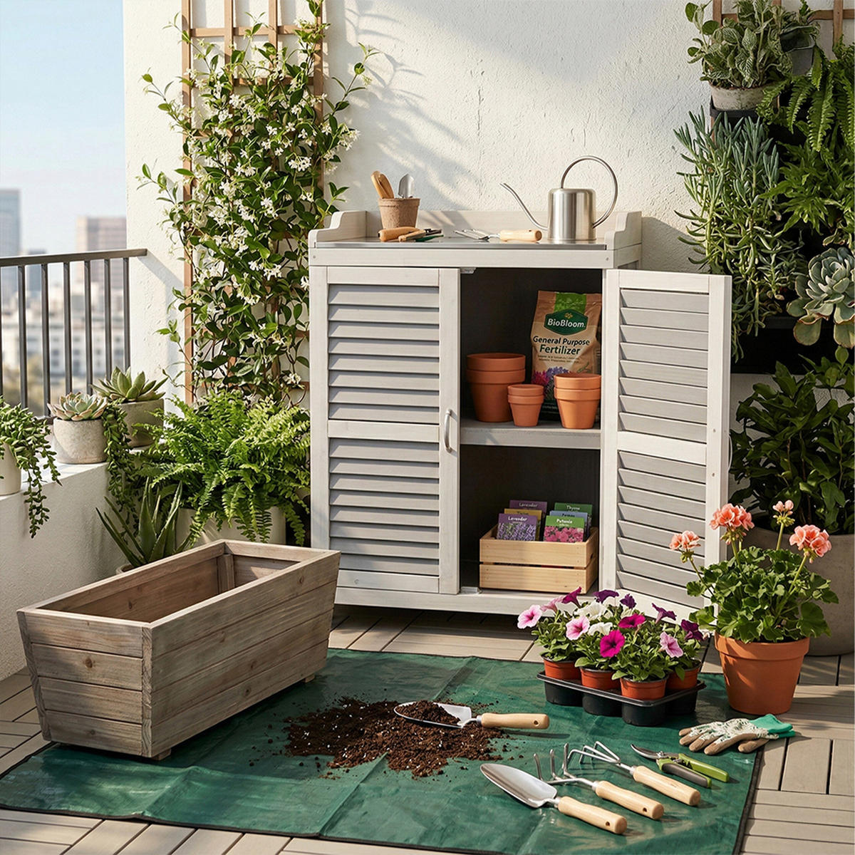 PFLANZTISCH - Multicolor, Holz/Metall (47/67/100cm) - Relaxdays