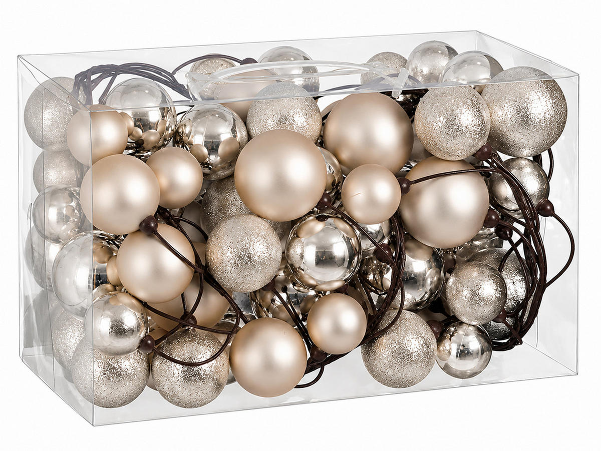 WEIHNACHTSBAUM künstlicher 210 cm – KÖNIGSCHAMPAGNE, geschmückt mit 240-teiligem Weihnachtsbaumschmuck, inkl. Ständer - Champagner/Silberfarben, Kunststoff/Metall (127/210cm) - LAALU