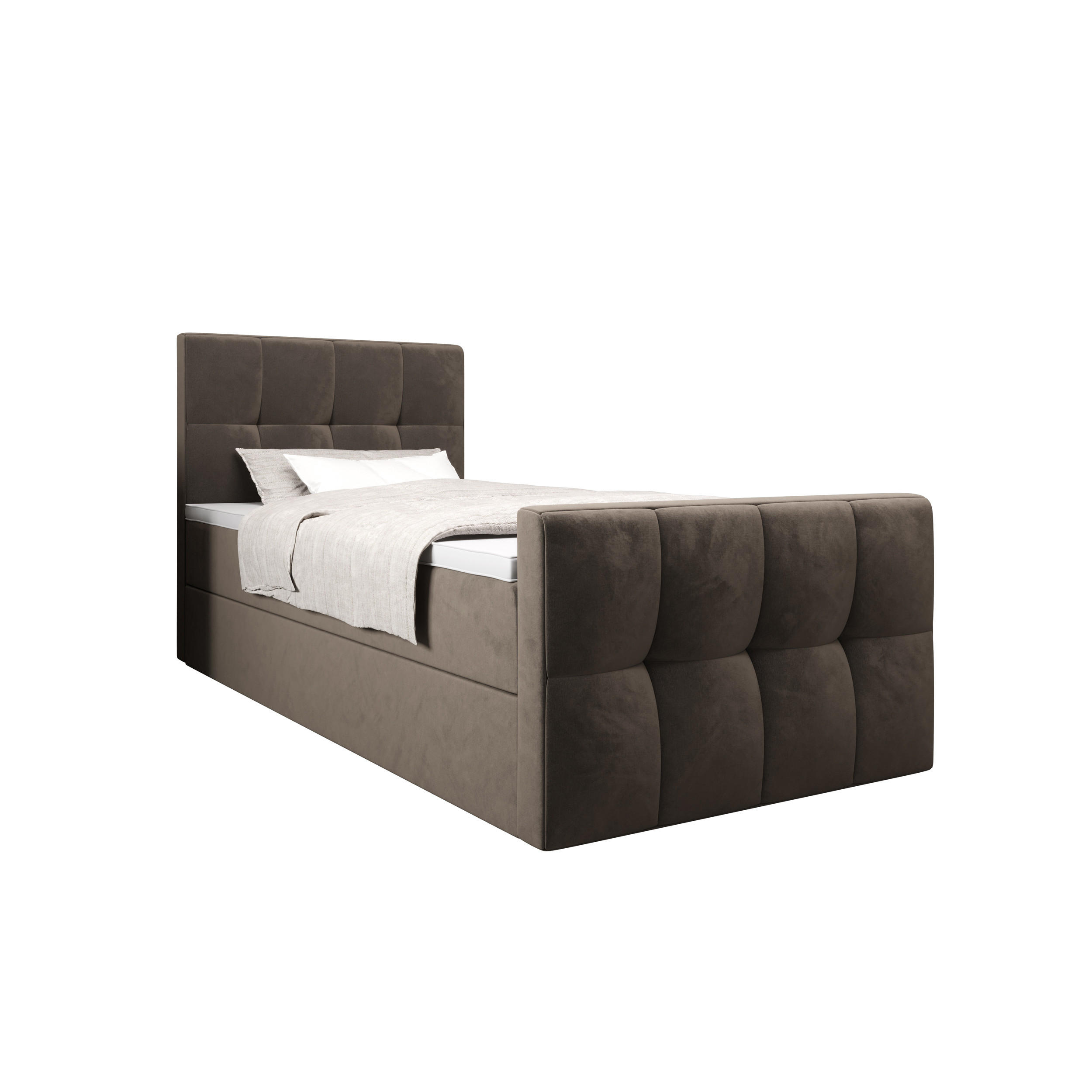BOXBETT MANHATTAN mit Matratze H3, Bonell und Topper 90x200 Monolith 15 - Braun, Textil (90/200cm) - Bedante
