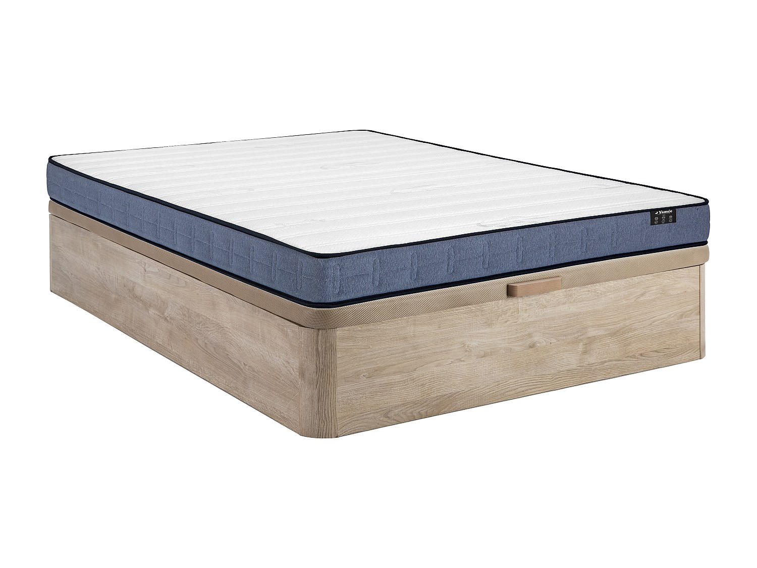 MATRATZE und Bettgestell mit Lattenrost und Bettkasten - 2 Personen - Stoff, Holz, Platte - Naturfarben Hell, Weiß - - Naturfarben/Weiß, Holz/Holzwerkstoff (140/190cm) - Vente-Unique